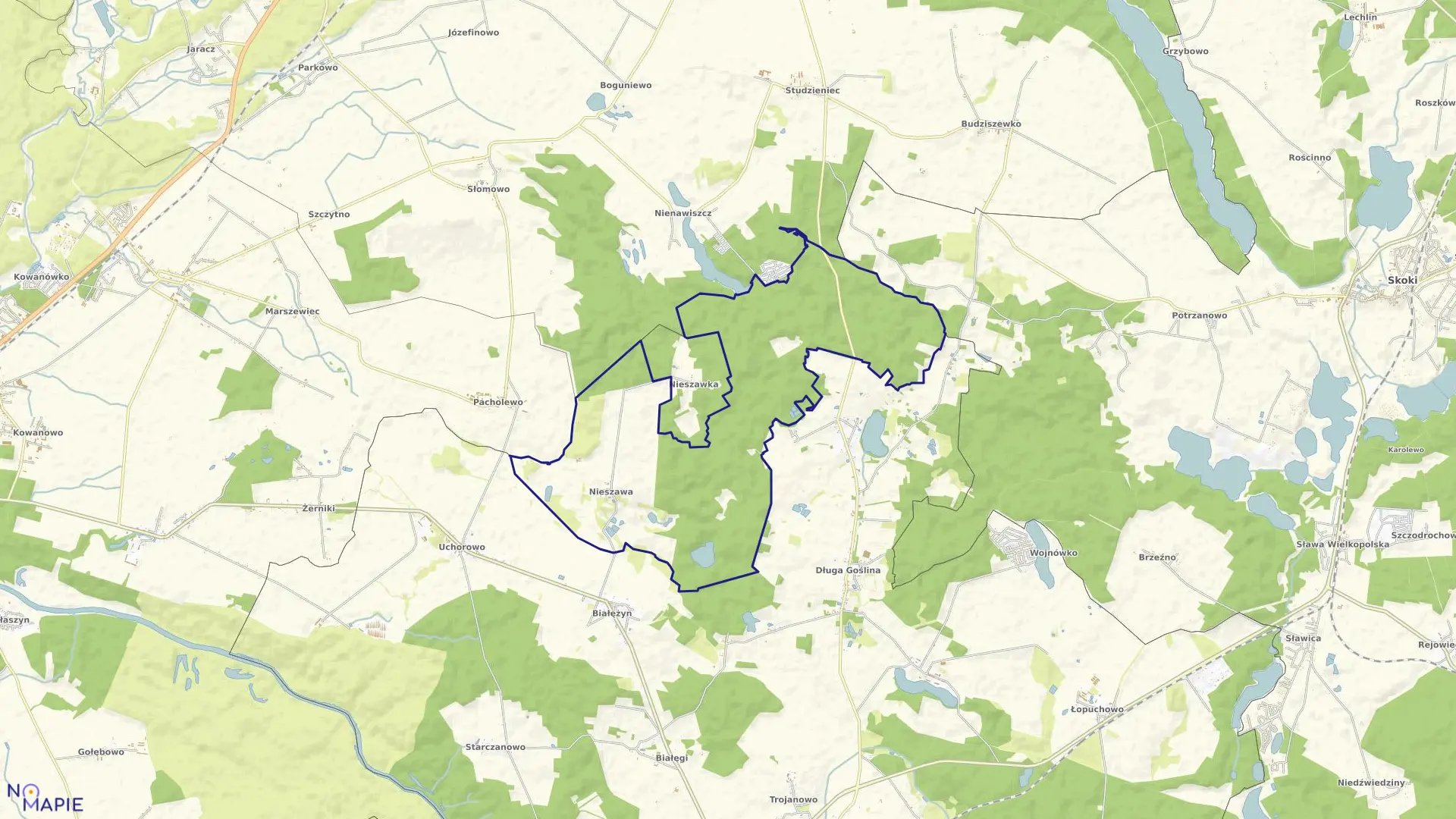 Mapa obrębu NIESZAWA w gminie Murowana Goślina