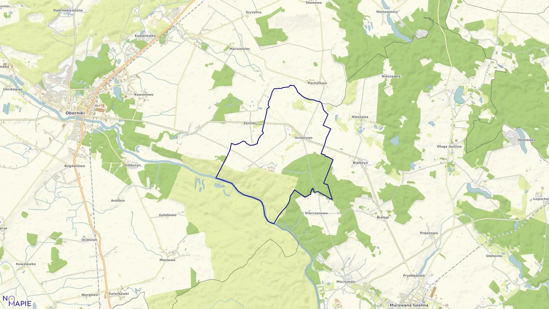 Mapa obrębu UCHOROWO w gminie Murowana Goślina