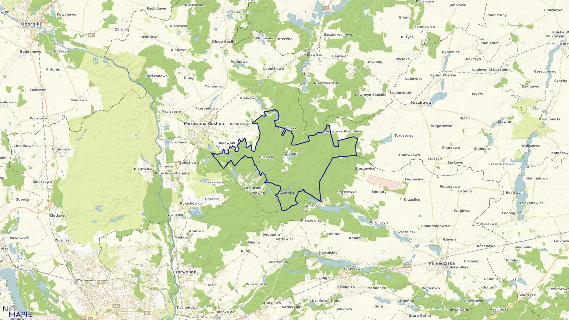 Mapa obrębu ZIELONKA w gminie Murowana Goślina